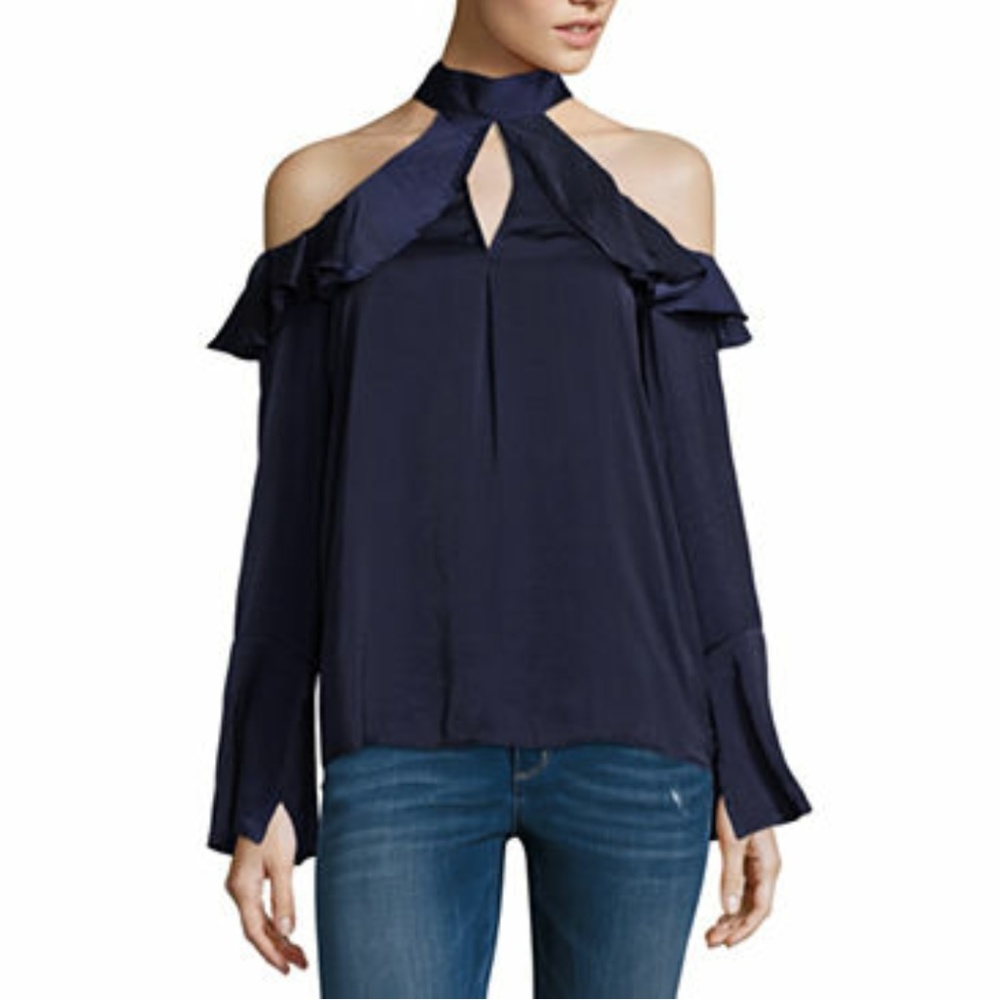 Long Sleeve Ruffle Cold Shoulder Blouse